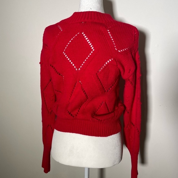 Loft Geo Pointelle Bobble Sweater Red NWT Size M Christmas Valentines Winter - Picture 6 of 9